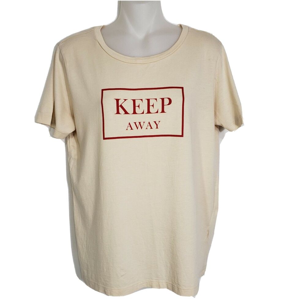 Forever 21 Womens Graphic T Shirt Tee Top Medium Ivory Keep Away Short Sleeve
